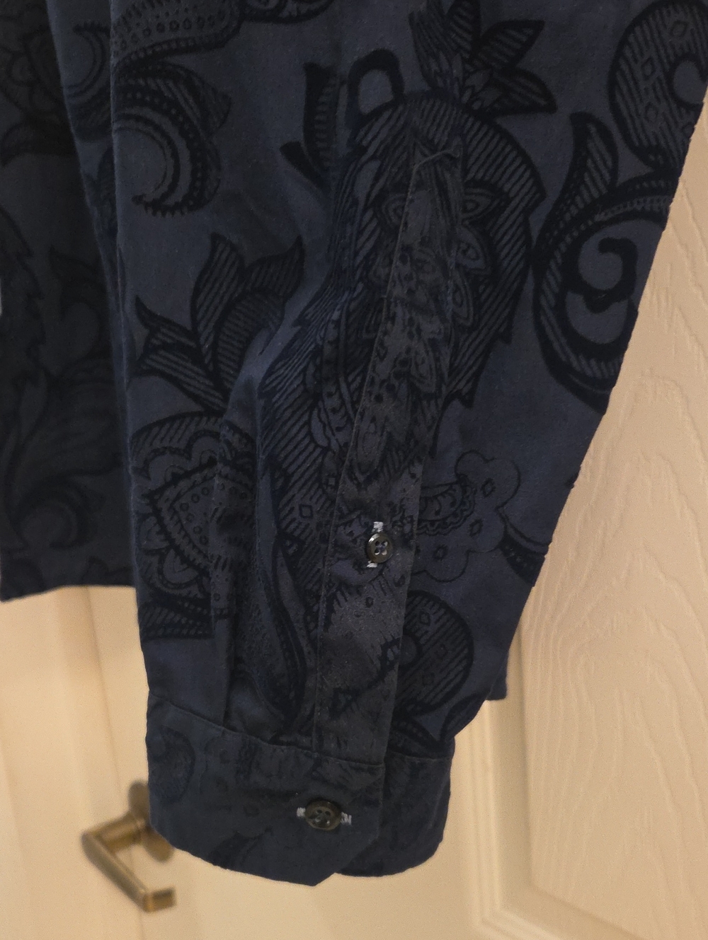 INC International Concepts Men's Navy Blue Cotton Blend Flocked Paisley Shirt - Picture 7 of 7